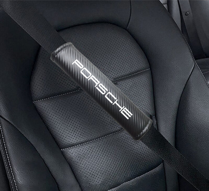 PORSCHE Carbon Fiber Car Seat Belt Cover Shoulder Strap Cushion