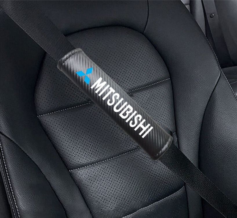 MITSUBISHI Carbon Fiber Car Seat Belt Cover Shoulder Strap Cushion