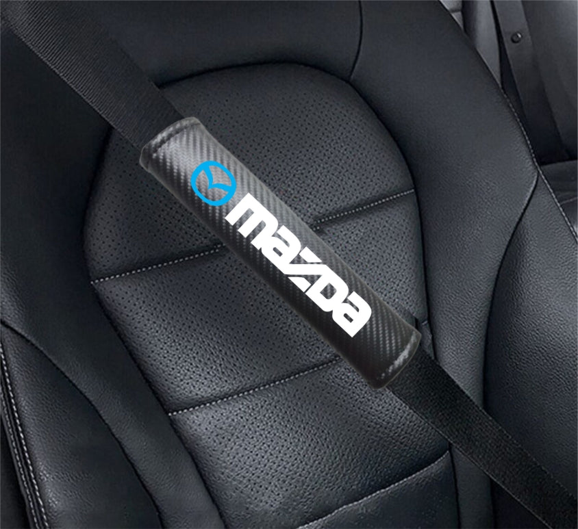 MAZDA Carbon Fiber Car Seat Belt Cover Shoulder Strap Cushion