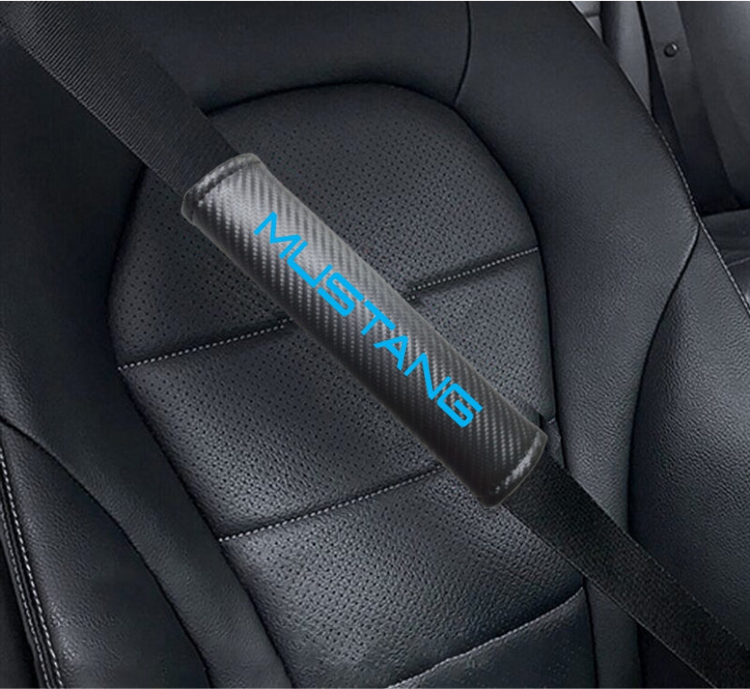 FORD MUSTANG Carbon Fiber Car Seat Belt Cover Shoulder Strap Cushion