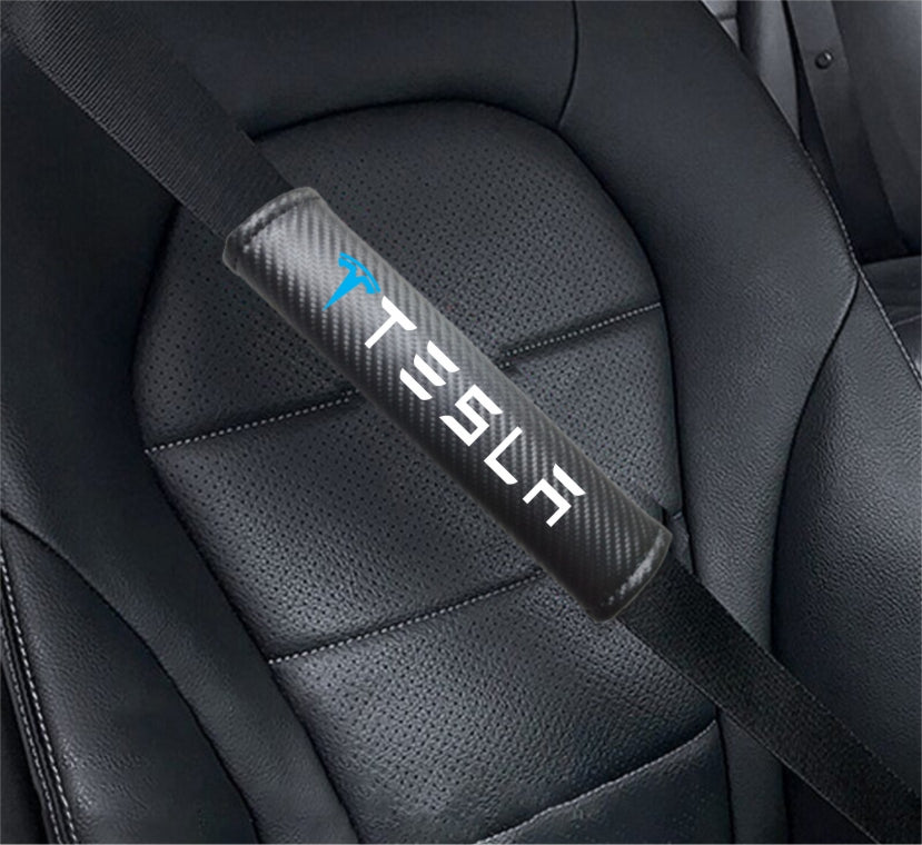 TESLA Carbon Fiber Car Seat Belt Cover Shoulder Strap Cushion