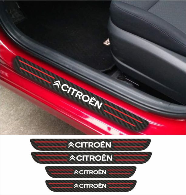 CITROEN Car Accessories Rubber car door sill Scuff Plate Carbon fiber / Chrome