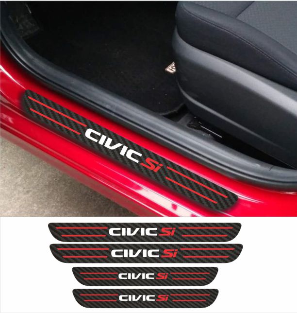 HONDA CIVIC SI Car Accessories Rubber car door sill Scuff Plate Carbon fiber / Chrome