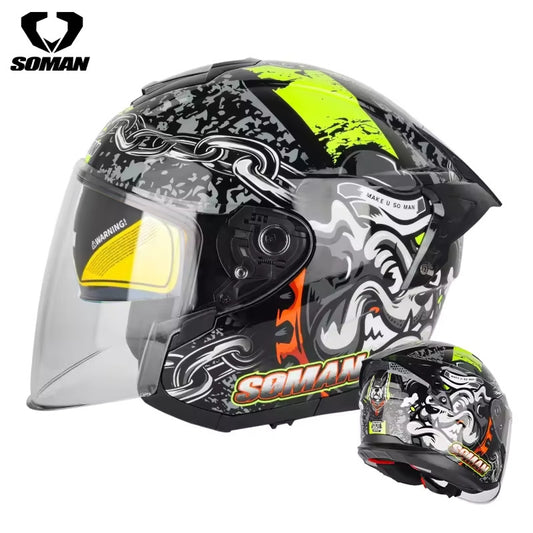 Soman Yellow Street King motorcycle open face 3/4 Helmet with Dark Visor