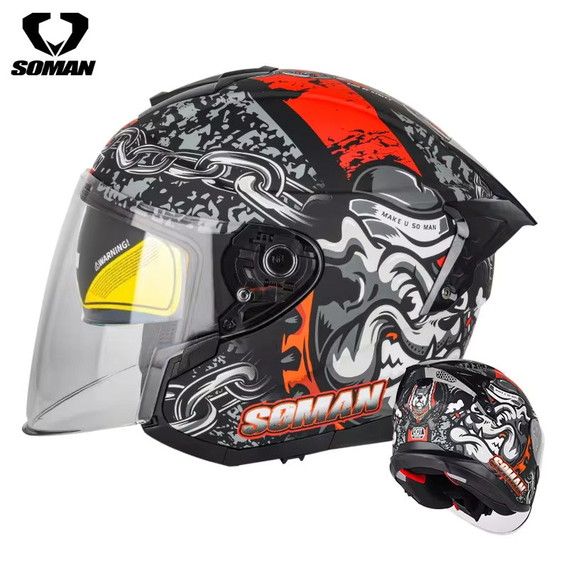 Soman Red Street King motorcycle open face Helmet with Dark Visor