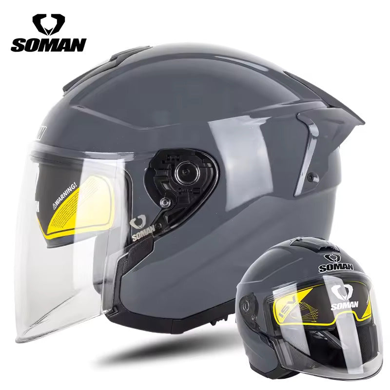 Soman Grey motorcycle open face Helmet with Dark Visor