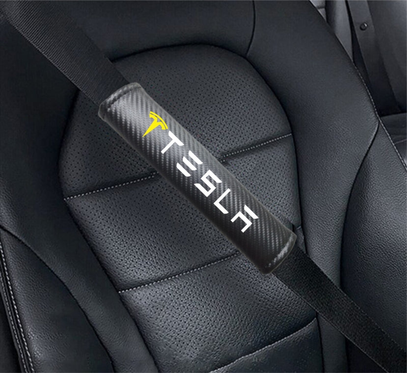 TESLA Carbon Fiber Car Seat Belt Cover Shoulder Strap Cushion