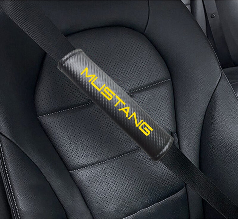 FORD MUSTANG Carbon Fiber Car Seat Belt Cover Shoulder Strap Cushion