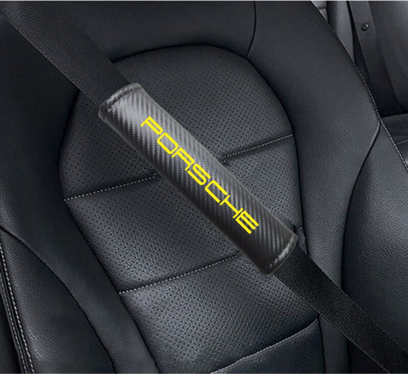 PORSCHE Carbon Fiber Car Seat Belt Cover Shoulder Strap Cushion