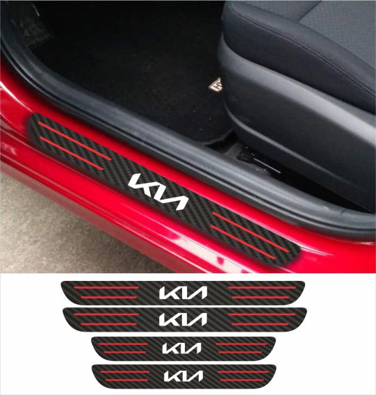 KIA Car Accessories Rubber car door sill Scuff Plate Carbon fiber / Chrome
