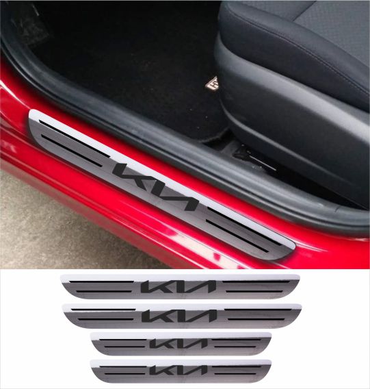 KIA Car Accessories Rubber car door sill Scuff Plate Carbon fiber / Chrome