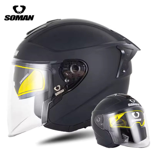 Soman Matt Black motorcycle open face Helmet with Dark Visor