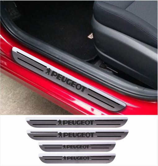 PEUGEOT Car Accessories Rubber car door sill Scuff Plate Carbon fiber / Chrome
