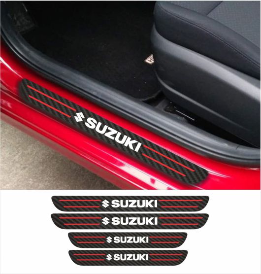 SUZUKI Car Accessories Rubber car door sill Scuff Plate Carbon fiber / Chrome
