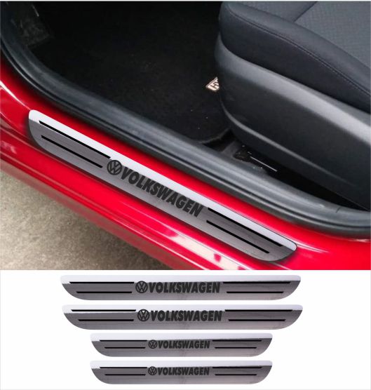 VOLKSWAGEN Car Accessories Rubber car door sill Scuff Plate Carbon fiber / Chrome