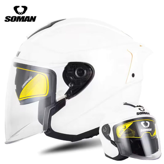 Soman Pearl White motorcycle open face Helmet with Dark Visor